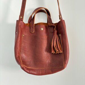 Portland Leather Mini Crossbody Tote Bag Adjustable Strap Tassel Brown New *Read